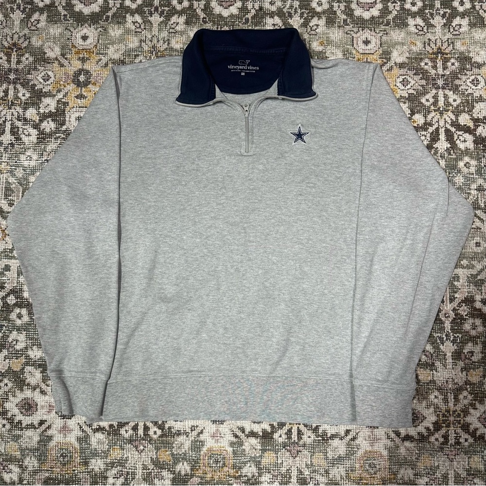 Vineyard Vines Gray and Navy Quarter-Zip with Star Emblem
